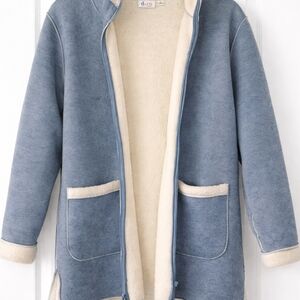 Blue and Cream Open Front Coat